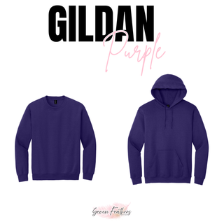 Purple crewneck and pullover hoodie options for Royal Valley Jr. Panthers cheer