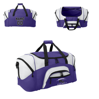 Royal Valley Jr. Panthers RV Football duffel bag with optional name and number shown from multiple angles