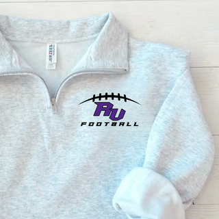 Royal Valley Jr. Panthers RV football fleece quarter-zip pullover closeup in ash grey