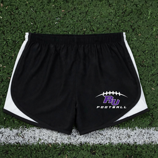 Black Royal Valley Jr. Panthers women’s Cadence performance shorts with RV football artwork on a field