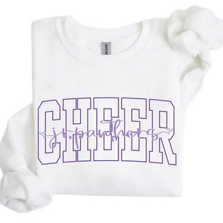 Royal Valley Jr. Panthers Varsity Cheer Script Top with purple Cheer and Jr. Panthers lettering