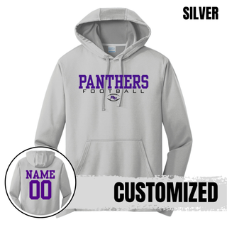 Silver Royal Valley Jr. Panthers varsity football performance fleece hoodie with personalized name and number on back