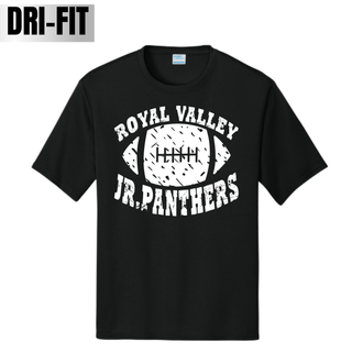 Black Royal Valley Jr. Panthers Dri-Fit performance top with a distressed white football graphic