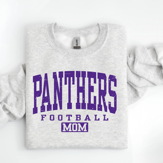 Heather grey Royal Valley Jr. Panthers Vintage Football Mom crewneck with distressed purple lettering