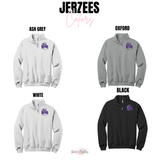 Cadet quarter-zip color chart showing Ash Grey, Oxford, White, and Black sweatshirts, each with the Lady Panthers design on the left chest