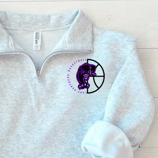 Ash grey cadet quarter-zip flat lay with the Half Court Prowl Lady Panthers design on the left chest