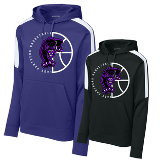 Purple and black fan favorite hoodies with white shoulder panels and the Half Court Prowl Lady Panthers design
