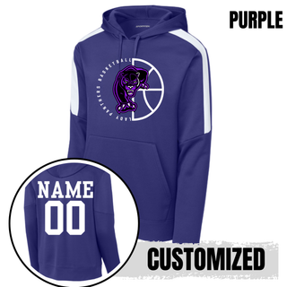 Purple fan favorite hoodie with the Half Court Prowl design and a white name and number on the back