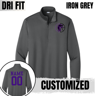 Iron grey PosiCharge quarter-zip with a left chest Half Court Prowl design and a purple name and number on the back