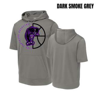 Dark smoke grey short sleeve hooded pullover with the Half Court Prowl Lady Panthers design, front and back view