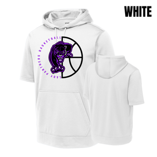 White short sleeve hooded pullover with the Half Court Prowl Lady Panthers design, front and back view