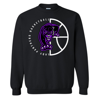 Black crewneck with the Half Court Prowl design, a purple panther over half a basketball with Lady Panthers Basketball lettering