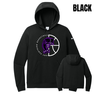 Black women's club fleece pullover hoodie with the Half Court Prowl Lady Panthers design, front and back view