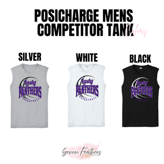 PosiCharge men's competitor tank color chart showing Silver, White, and Black tanks, each with the Lady Panthers design on the chest