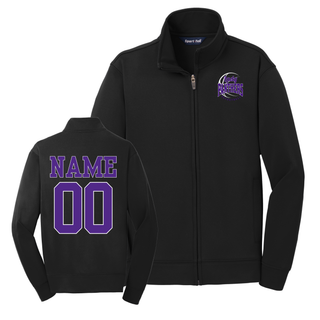Black fleece full-zip jacket with a left chest Lady Panthers Basketball design and a purple name and number on the back
