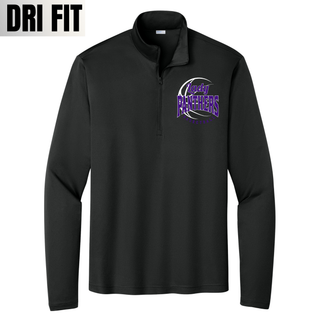 Black PosiCharge quarter-zip pullover with the purple Lady Panthers Basketball design on the upper chest