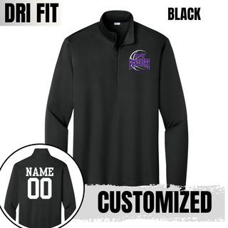 Black PosiCharge quarter-zip with the Lady Panthers design on the chest and an inset showing a white name and number on the back