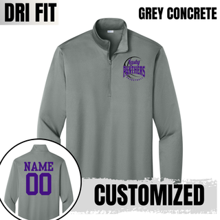 Grey Concrete PosiCharge quarter-zip with the Lady Panthers design on the chest and an inset showing a purple name and number on the back