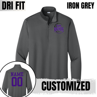 Iron Grey PosiCharge quarter-zip with the Lady Panthers design on the chest and an inset showing a purple name and number on the back