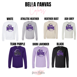 Bella Canvas color chart with the Lady Panthers Basketball design in White, Athletic Heather, Heather Dust, Ash Grey, Team Purple, Dark Lavender, and Black