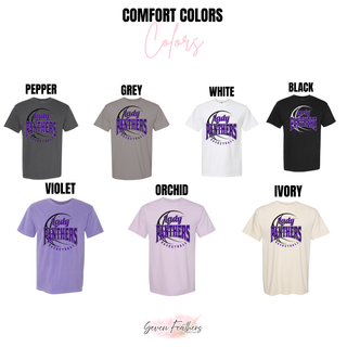 Comfort Colors color chart with the Lady Panthers Basketball design in Pepper, Grey, White, Black, Violet, Orchid, and Ivory