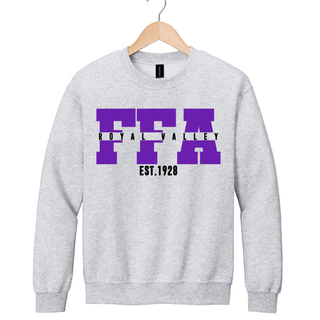 Royal Valley Legacy Line 1928 FFA Top ash grey crewneck sweatshirt with purple block lettering