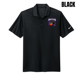 Black Dri-FIT micro pique polo with the Full Court Attack panther and basketball design on the left chest
