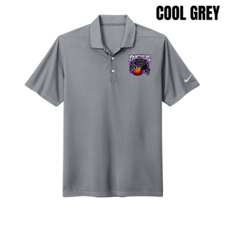 Cool grey Dri-FIT micro pique polo with the Full Court Attack panther and basketball design on the left chest