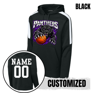 Black fan favorite hoodie with the Full Court Attack design and a white name and number on the back