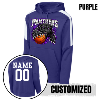 Purple fan favorite hoodie with the Full Court Attack design and a white name and number on the back