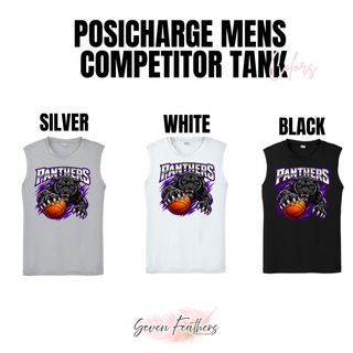 Men's competitor tank color chart in silver, white, and black with the Full Court Attack panther design