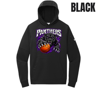 Black men's Therma-FIT pocket pullover hoodie with the Full Court Attack panther and basketball design on the chest