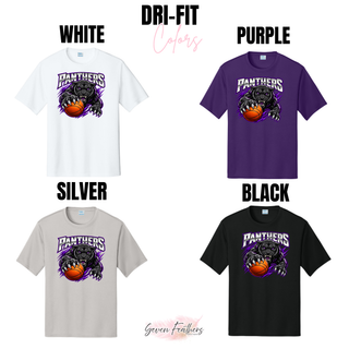 Performance top color chart in white, purple, silver, and black with the Full Court Attack panther design
