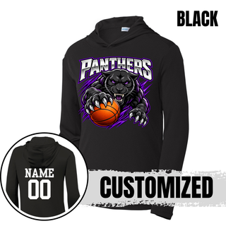 Black PosiCharge hooded pullover with the Full Court Attack design and a white name and number on the back