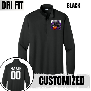 Black PosiCharge quarter-zip with a left chest Full Court Attack design and a white name and number on the back