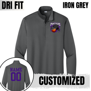 Iron grey PosiCharge quarter-zip with a left chest Full Court Attack design and a purple name and number on the back