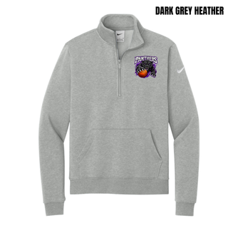 Dark grey heather women's club fleece half-zip with the Full Court Attack panther design on the left chest