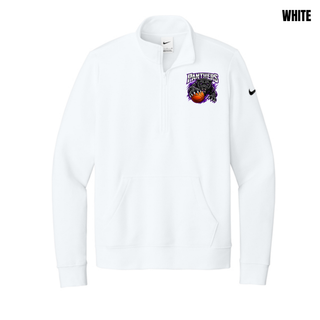 White women's club fleece half-zip with the Full Court Attack panther and basketball design on the left chest