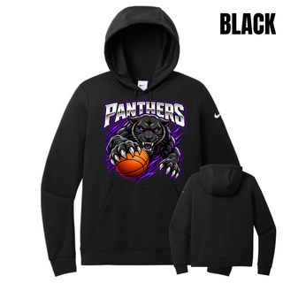 Black women's club fleece pullover hoodie with the Full Court Attack panther and basketball design, front and back