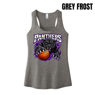 Grey frost women's racerback tank with the Full Court Attack design, a snarling panther clawing an orange basketball