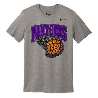 Carbon heather rLegend tee with the Panthers Basketball Hoop design centered on the chest: Panthers in purple arched block lettering over an orange basketball in a net
