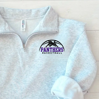 Royal Valley Panthers Basketball Leaping Panther Cadet Quarter-Zip in Ash Grey with the panther basketball arc design on the left chest