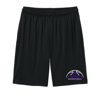 Royal Valley Panthers Basketball Leaping Panther Cooling Performance Shorts in Black with the panther basketball arc design printed low on the leg