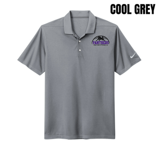 Royal Valley Panthers Basketball Leaping Panther Dri-FIT Micro Pique Polo in Cool Grey with the panther basketball arc design on the left chest