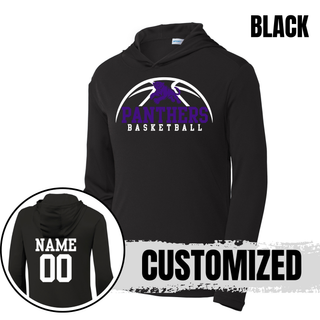 Royal Valley Panthers Basketball Leaping Panther PosiCharge Hooded Pullover in Black with the design on the chest and a customized white name and number on the back