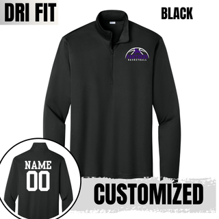 Royal Valley Panthers Basketball Leaping Panther PosiCharge Quarter-Zip in Black with the design on the chest and a customized white name and number on the back