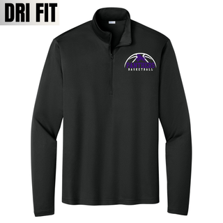 Royal Valley Panthers Basketball Leaping Panther PosiCharge Quarter-Zip in Black with the panther basketball arc design on the chest