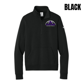 Royal Valley Panthers Basketball Leaping Panther Women's Club Fleece Half-Zip in Black with the panther basketball arc design on the left chest