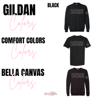 Royal Valley Panthers blackout football garment options in Gildan, Comfort Colors, and Bella Canvas