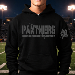 Royal Valley Panthers blackout football hoodie with tonal front graphic and panther sleeve artwork